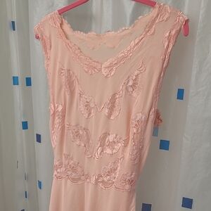 Vintage Pink Strapless Babydoll Nightgown  with V-Neck